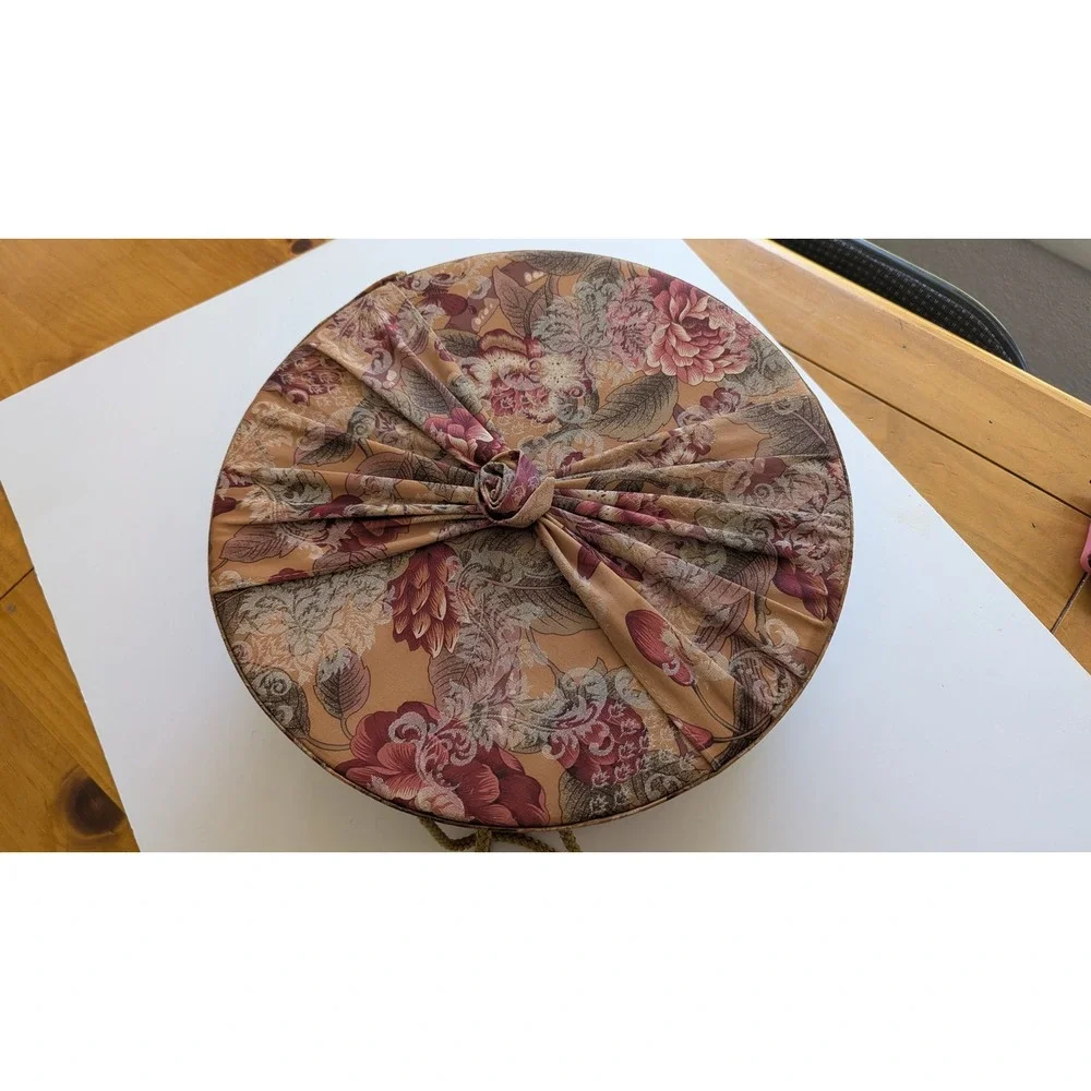 Raymond Waites Once Upon a Rose Floral Tapestry Round Storage Hat Box Gold Cord